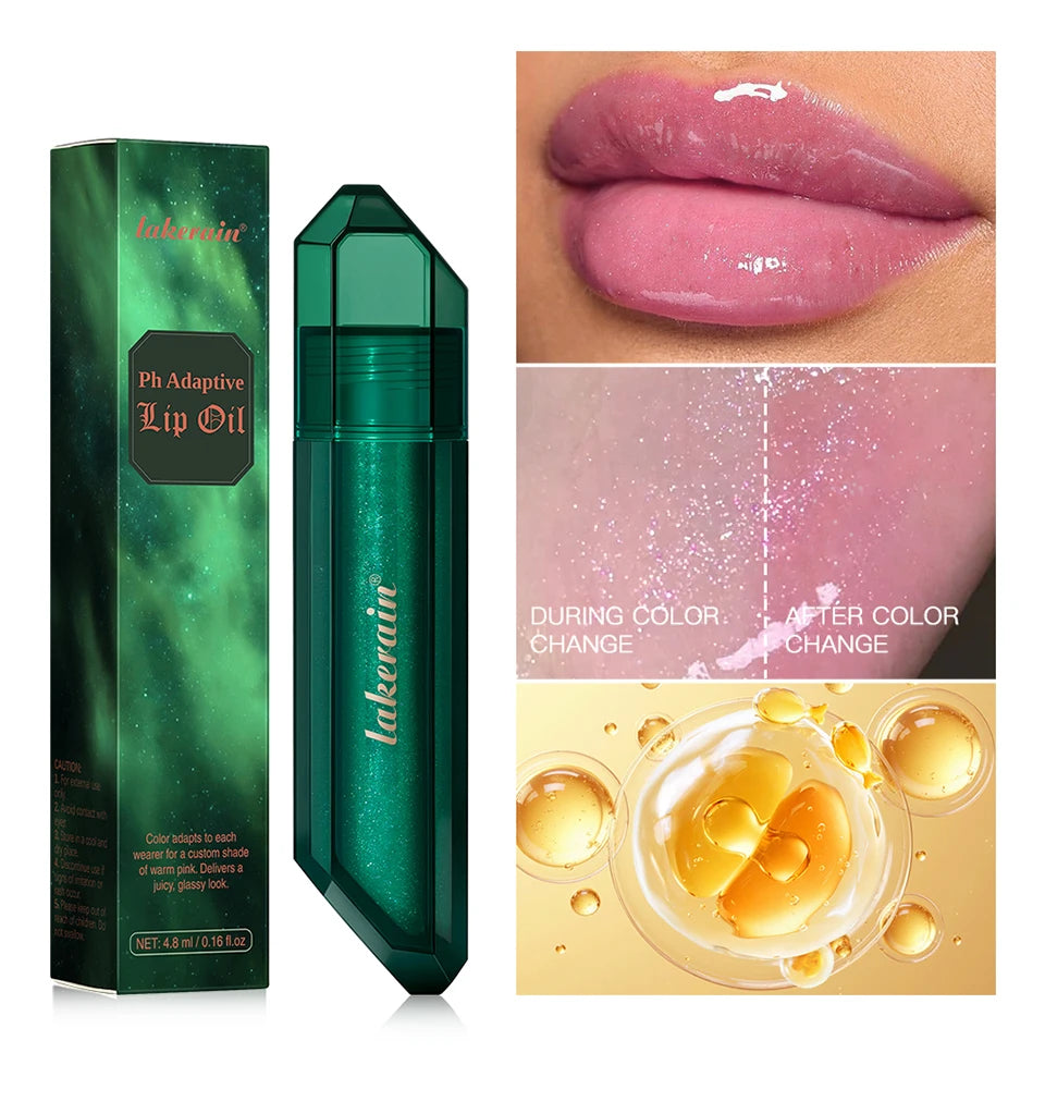 PH Adaptive Color Lip Oil Instant Glass Shine Plumping Finish Iridescent Shine Lip Oil Long-lasting Hydration Smooth Lip Care