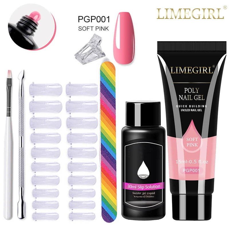 Limegirl Poly Nail UV Gel Set for Nails Quick Extension Building Soak Off UV Polys Nail Gel Kit Manicure Art Decoration Tools