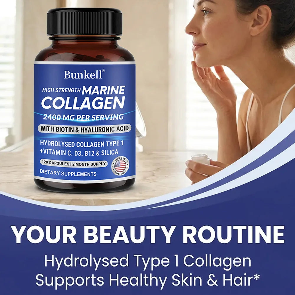 Marine Collagen 2400 Mg | Contains Hyaluronic Acid, Vitamin C and Biotin | High Strength Collagen Supplement for Men and Women