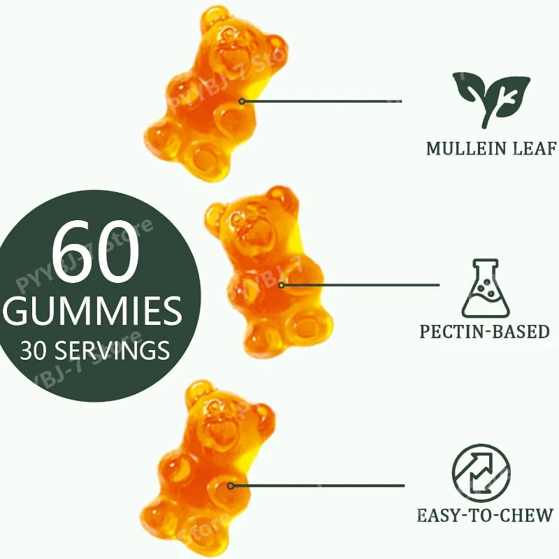 Mullein Gummies Supports Respiratory Health Pear Flavor Lung Health Sinus Relief 60 Grains Dietary Supplement