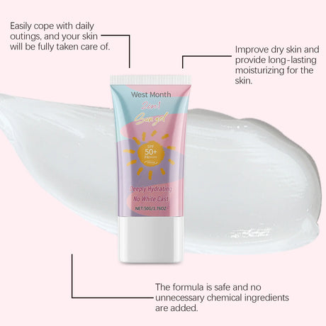 West&Month 2 In 1 UV Protection Body Face Lotion Lightweight Fast Immediate Absorption Long Lasting Hydrating Nourishing Cream Powerful Antioxidant Barrier Protection Against UVA UVB Non Greasy Daily Sun Skin Care Moisturizer