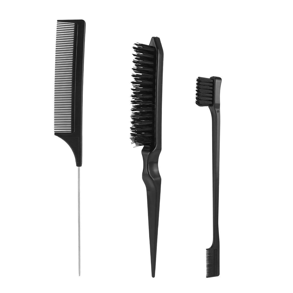 Hair Styling Comb & Brush Set, Boar Bristle Teasing Brushes & Tail Combs, Edge Control Styling Tools,Nylon Bristles, ABS Handle