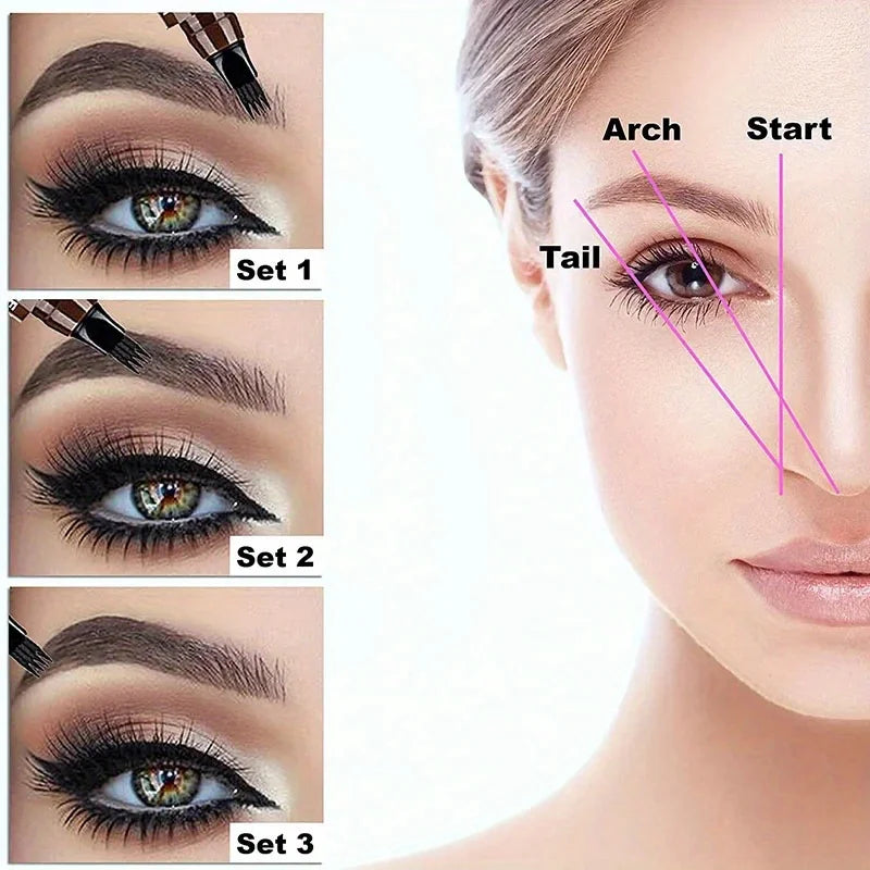 Four-Pronged Eyebrow Pencil, Four-End, Long-Lasting, Non-Smudged, Water-Resistant, Anti-Smudged Eyebrow Pencil