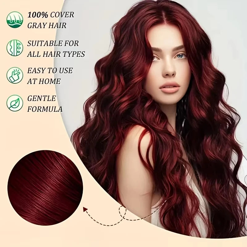 Fast-acting Hair Dye Shampoo Deep Wine Red 3 In 1 Natural Herbal Plant Extract Instant Coloring Shampoo For Gray White Hair Coverage Nourish Scalp