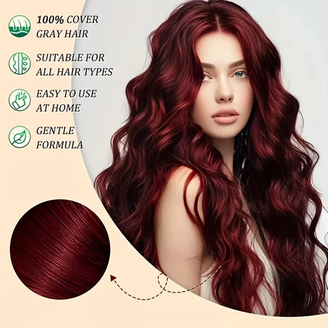 Fast-acting Hair Dye Shampoo Deep Wine Red 3 In 1 Natural Herbal Plant Extract Instant Coloring Shampoo For Gray White Hair Coverage Nourish Scalp
