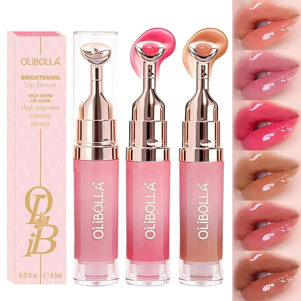 Lip Repair Plumping Lip Gloss, Metal Massage Wand Hydrating Mirror Glass Lip Oil, Waterproof Non-sticky Shiny Lip Tint