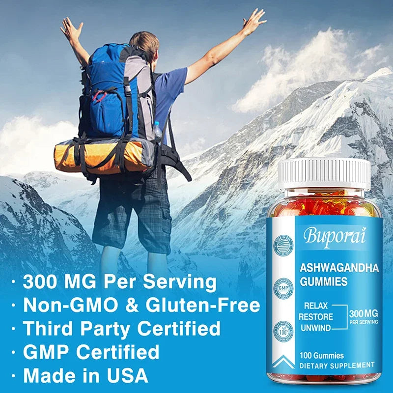 Ashwagandha Gummies - Relieve Stress, Enhance Memory, Focus, Promote Immune and Nervous System Health and Metabolism