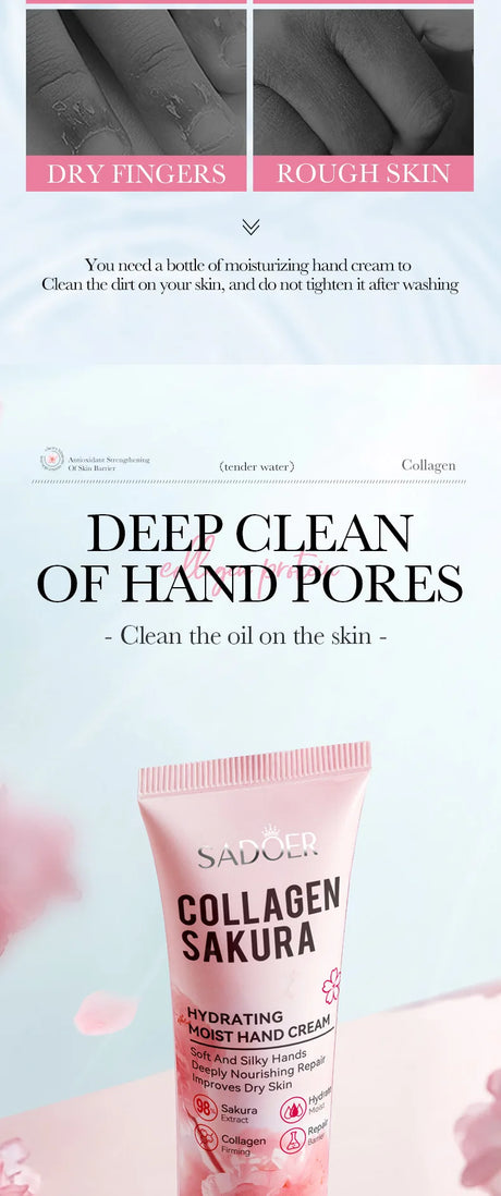 SADOER Sakura Collagen Hand Cream Hands Moisturizing Nourishing Brightening Hydrating Hands Creams Hand Skin Care Products