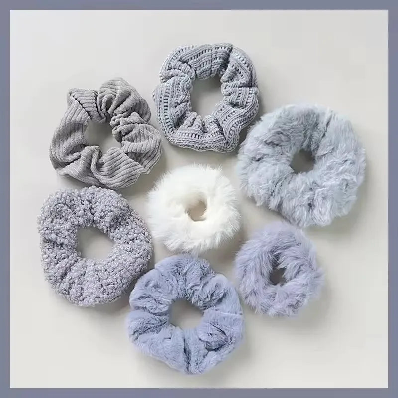 7 Pcs/Set Women Hair Scrunchies Set Plush Solid Hair Band for Girls Ponytail Holder Rubber Bands Hair Ties Hair Accessories