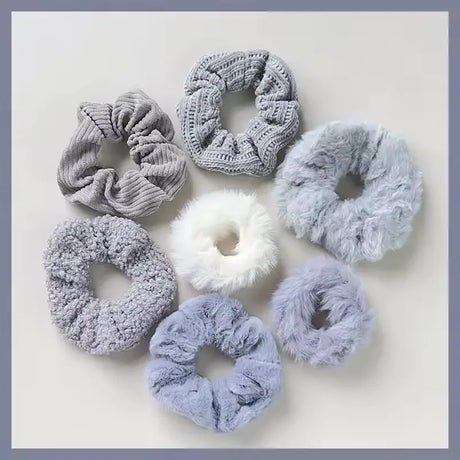 7 Pcs/Set Women Hair Scrunchies Set Plush Solid Hair Band for Girls Ponytail Holder Rubber Bands Hair Ties Hair Accessories