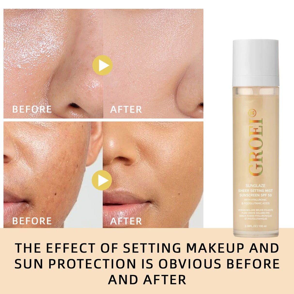 100ml SPF 50 Sunscreen Setting Spray Sheer Setting Mist Sunscreen Spray Facial Skin Care Lightweight & Non-Greasy