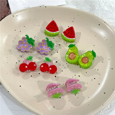 2Pcs/Lot Summer Style Women Hair Accessories New Mini Fruit Gripper Cute Strawberry Watermelon Imitation Fruit Shaped Hair Clips