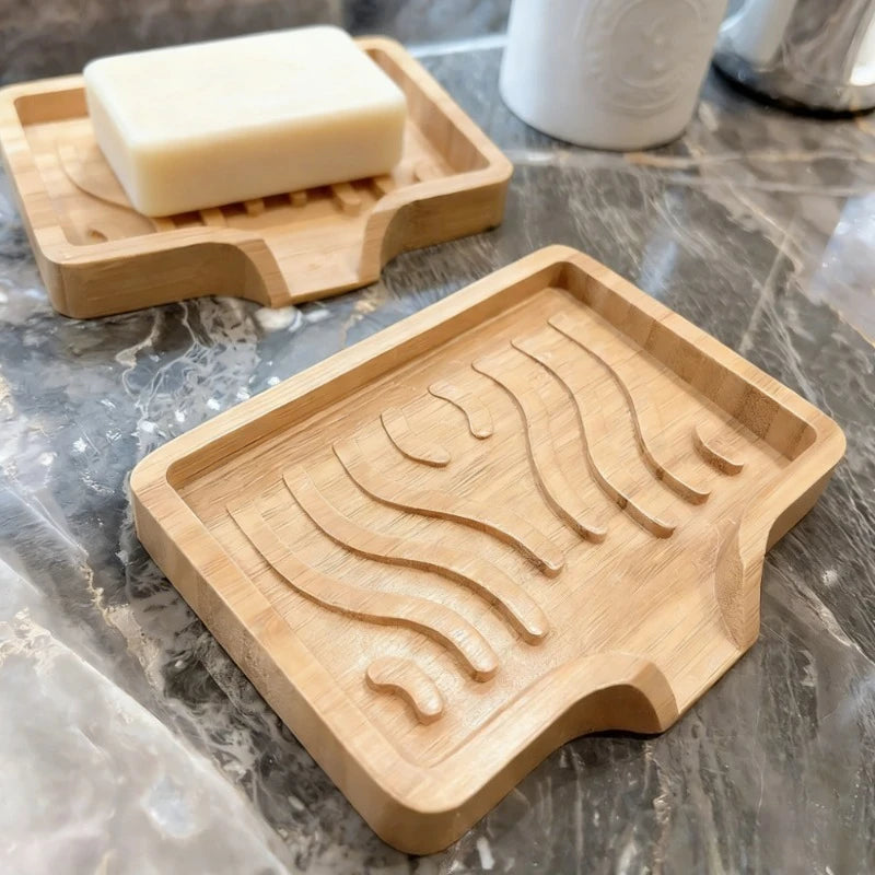 1PCS 13×10×1.8cm Bamboo Wood Self Draining Soaps Dish Holder Bar Soap Saver Tray For Bathtubs Showers Sink Hotel Home Countertop