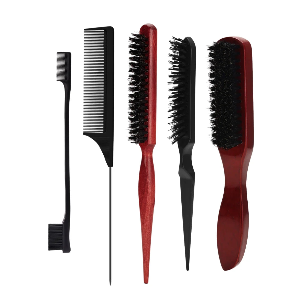 Hair Styling Comb & Brush Set, Boar Bristle Teasing Brushes & Tail Combs, Edge Control Styling Tools,Nylon Bristles, ABS Handle