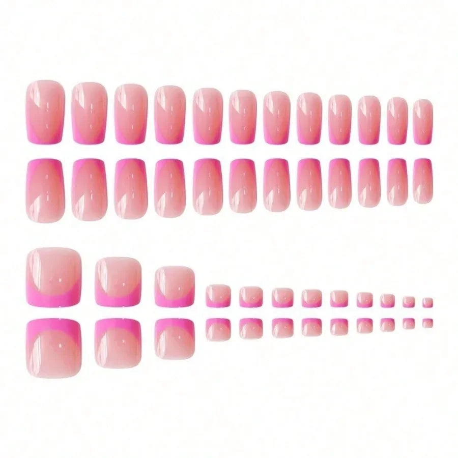 24Pcs French Pink Square Press On Nails Combo For Fingernail And Toenail Removable Reusable Women Daily Party DIY Manicure Supply
