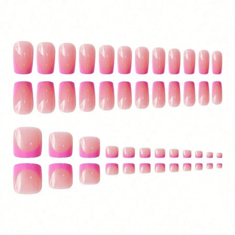 24Pcs French Pink Square Press On Nails Combo For Fingernail And Toenail Removable Reusable Women Daily Party DIY Manicure Supply