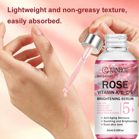 JUINHOU Natural Rose Vitamin ABCE Face Serum for Dull Uneven Skin Daily Hydrating Face Care Improve Skin Radiance Daily Skincare