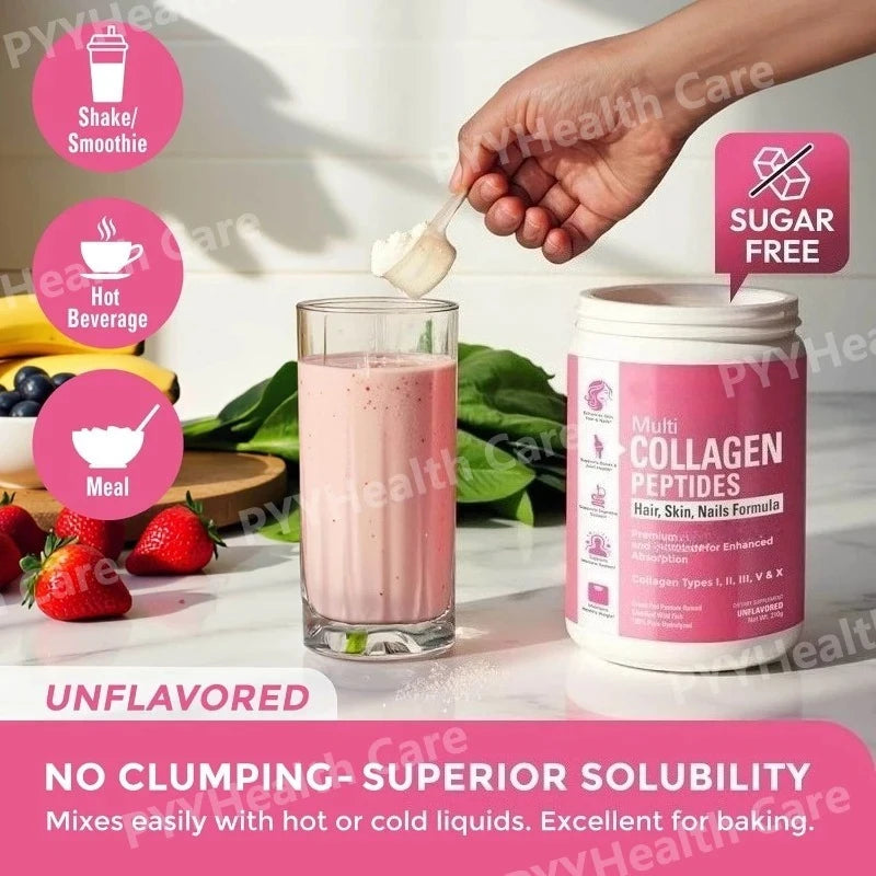 Multi Collagen Peptides Powder – Types I, II, III, V, X, Hydrolyzed Collagen for Women 99% Absorption Skin Hair Nails Joints