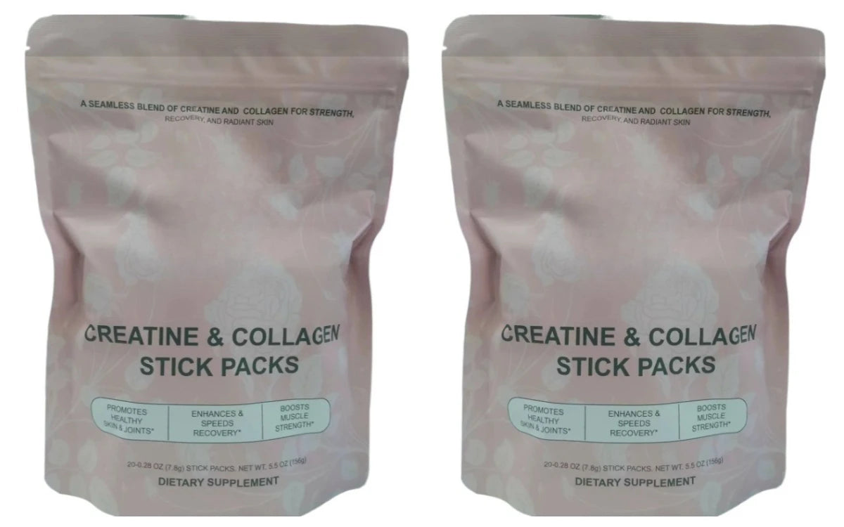 Creatine & Collagen Powder Stick Packs Supports Strength Recovery & Skin Health – Daily Nutrition Supplement 20Servings Per Bag