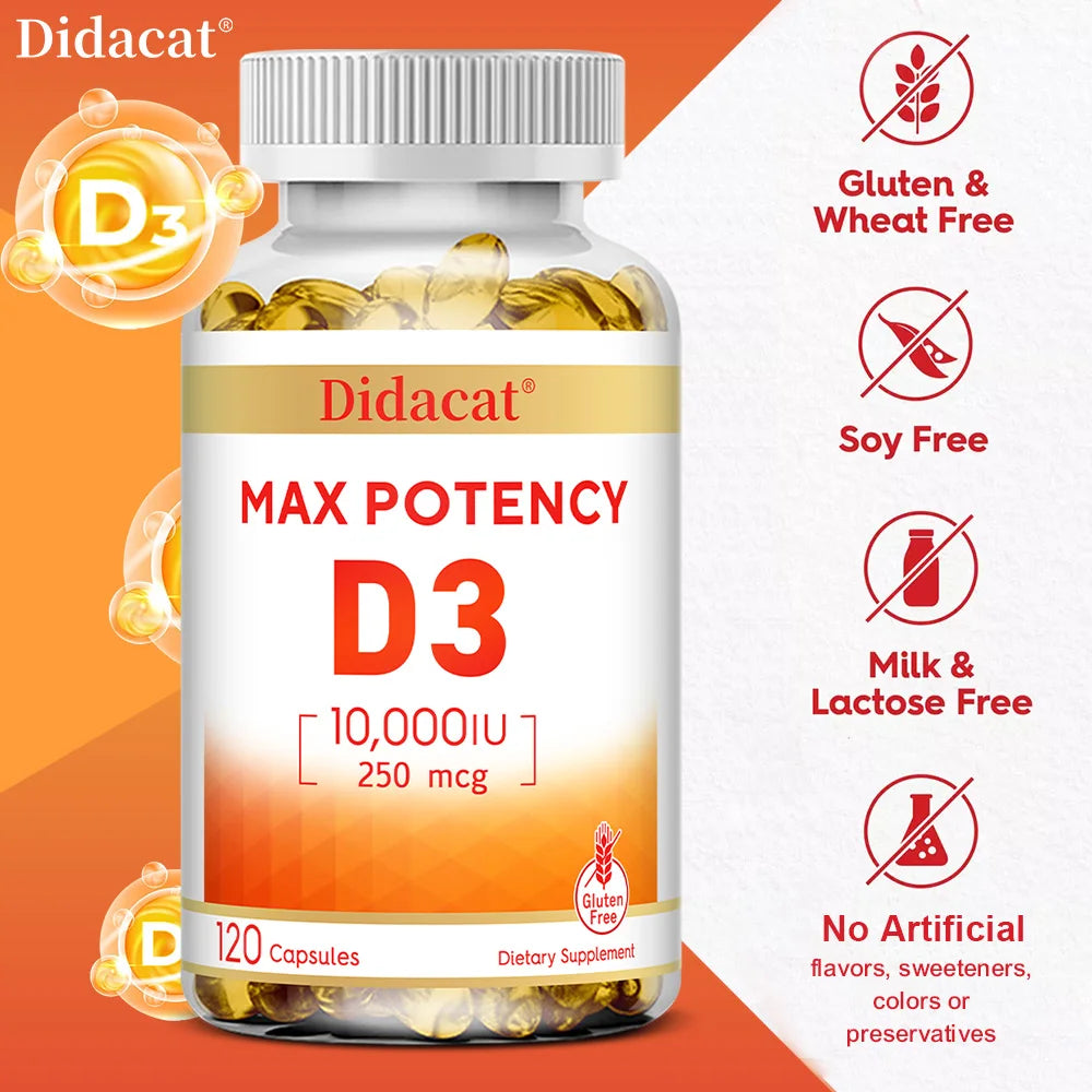 Vitamin D3 10,000 IU (250 mcg), Supports Immune Health, Calcium Absorption Muscle Function & Bone Strength, Dietary Supplement