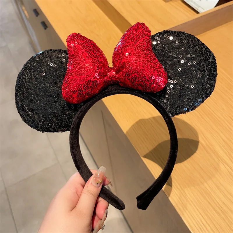 Mouse Ears Headband Girls Polka Dot Bow Sparkling Cartoon Hairdband Holiday Party Travel Hair Accessories Festival Party