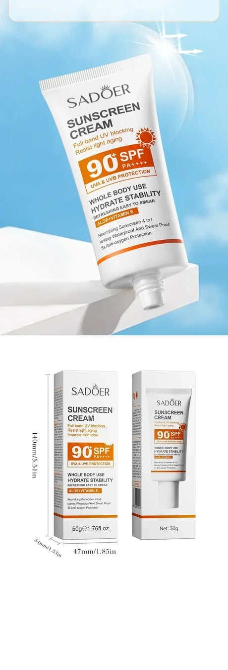 SPF90+ sunscreen, UV protection, whitening sunscreen, moisturizing, whitening, facial and body sunscreen, skin care, anti-aging