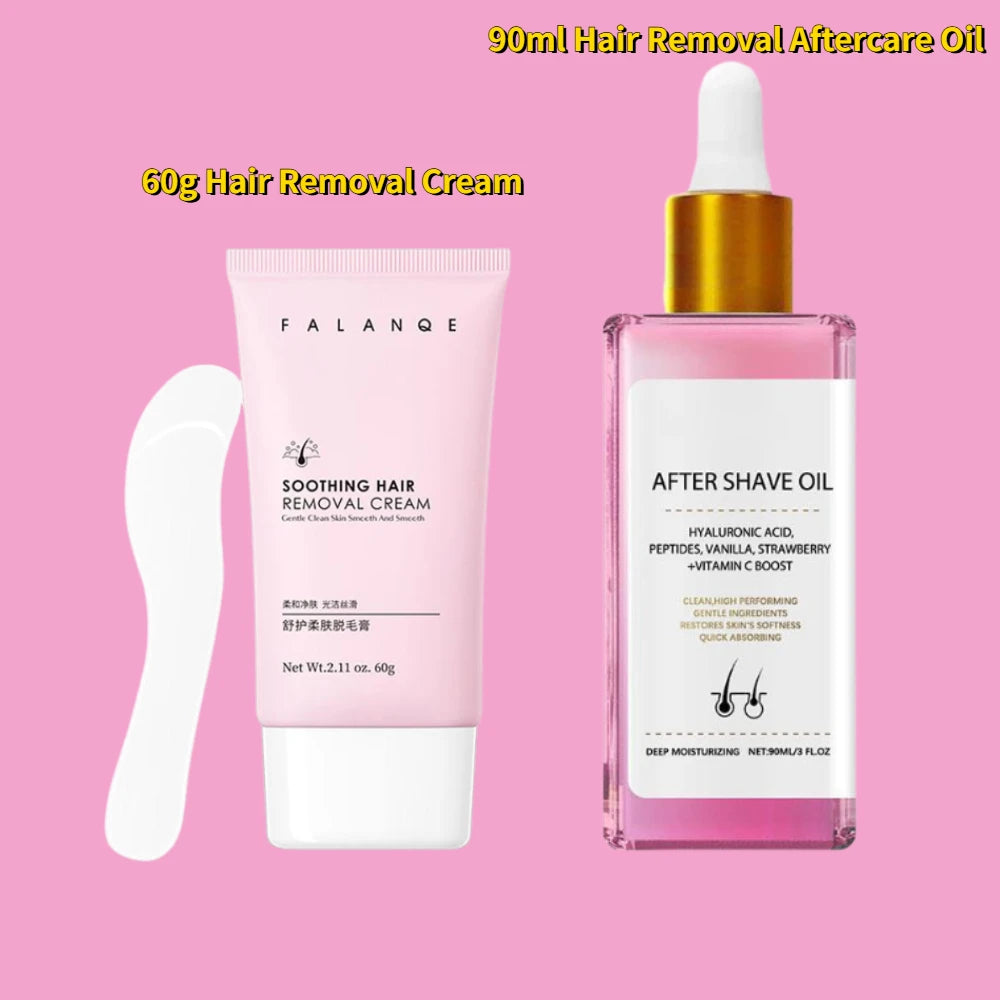Hair Removal Care - 90ml Strawberry Hair Removal Aftercare Oil, 60g Hair Removal Cream, For Armpit Leg Arm Hair Growth Inhibitor