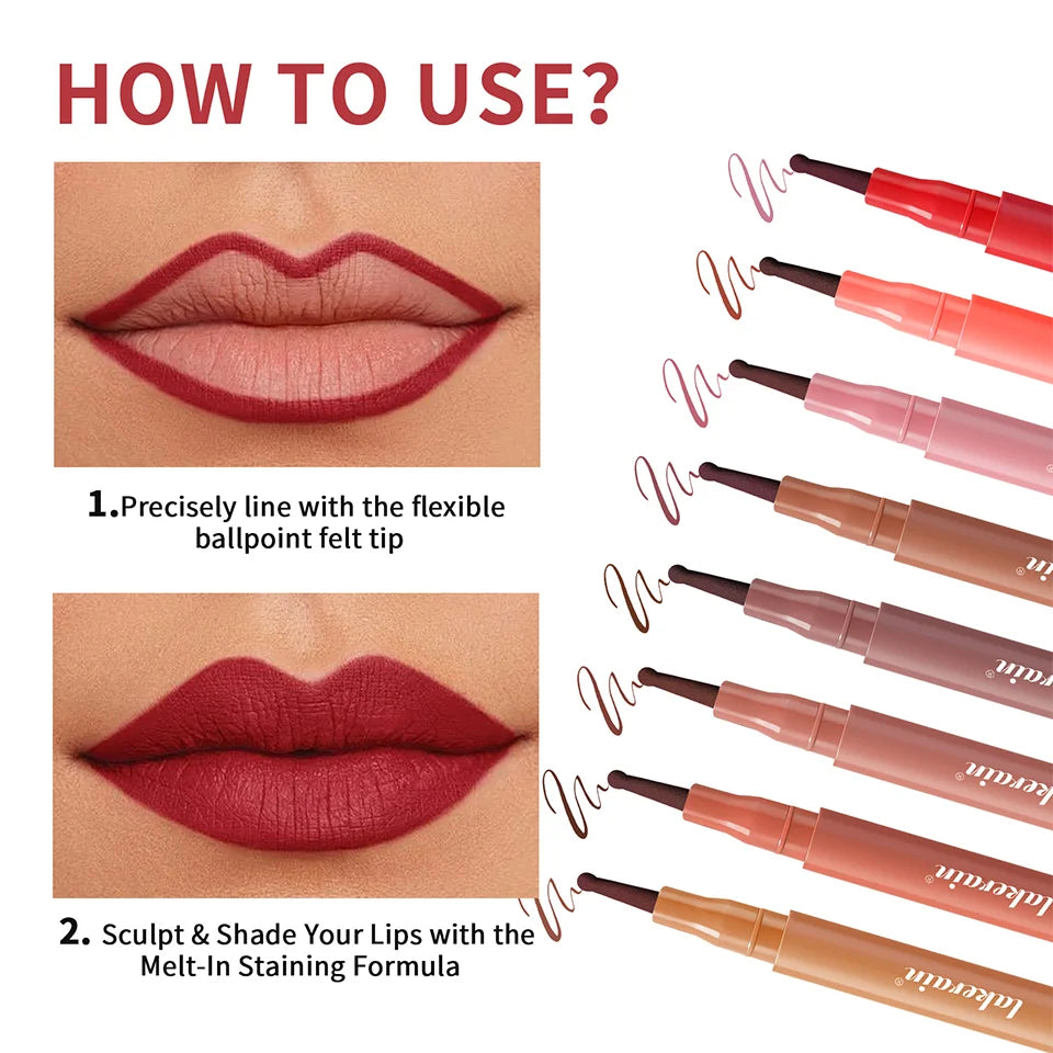 Waterproof Lip Liner Stain Lip Lingerie Long Lasting 8 Colors Transfer Proof Smudge Resistant Color No Bleed Formula Cosmetics