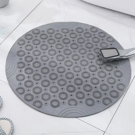 Bathroom Mat Anti-slip Sucker Round PVC Bath Mat with Drain Hole Silicone Bathing Rugs Foot Massage Pad Bathtub Soft Shower Mat