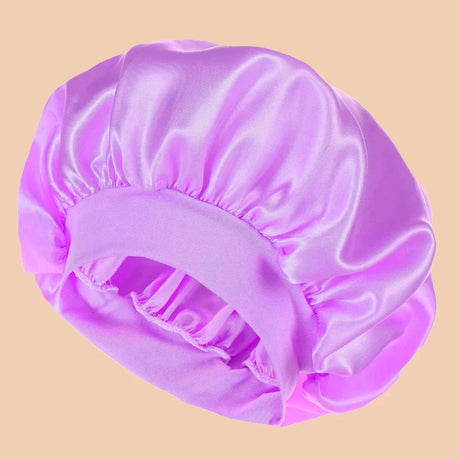 1Pc Women Wide Brim Satin Bonnet, Solid Color Waterproof Shower Cap Soft Silk Hair Protection Hat