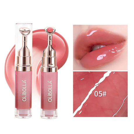 Lip Repair Plumping Lip Gloss, Metal Massage Wand Hydrating Mirror Glass Lip Oil, Waterproof Non-sticky Shiny Lip Tint