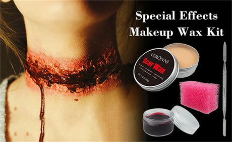 SFX Makeup Kit Scars Wax Halloween Special Effects Stage Fake Wound Skin Wax with Spatula Stipple Sponge Fake Wood Special