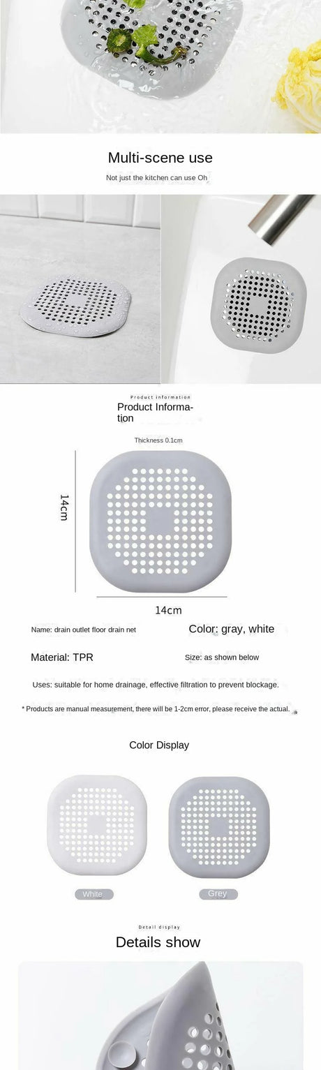 Square Silicone Drain Sticker Bathroom Sewer Hair Filter Drain Cover Household Bathroom Drain Mat