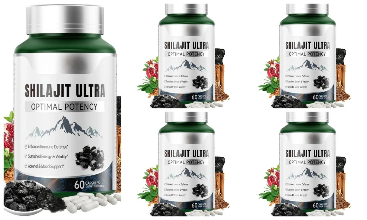 Shilajit Ultra with L-Arginine for Natural Energy and Vitality 60 Capsules Non-GMO Endurance Stamina Antioxidant Supplement