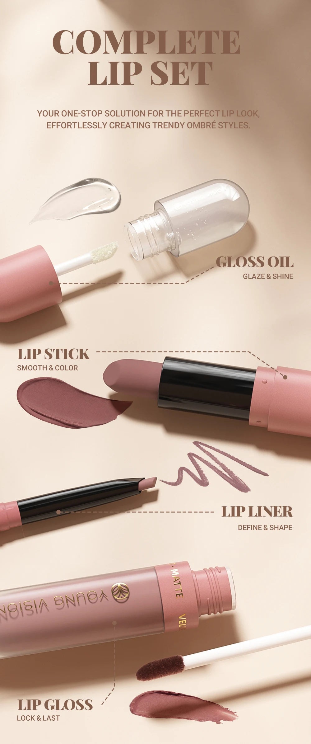 4pcs/10pcs/set Nude Lip Gloss Matte Velvet Lipstick Waterproof Long-lasting Liquid Lipstick Women Moist Lip Tint