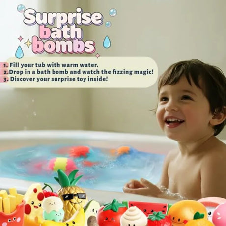 Zippytots Bath Bombs with Food Toys Inside, 16 Pack Colorful Surprise Bath Fizzies Set, Organic Fizzy Bubble Bath Bombs for Gir