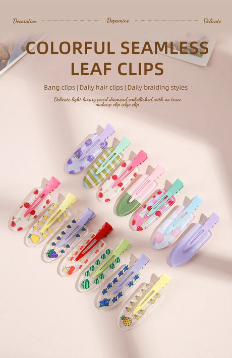 10pcs Candy Color Fruit Hair Bang Clip Summer Hairpin No Crease Hair Side Clamp For Girls Beauty Styling Accessories Set