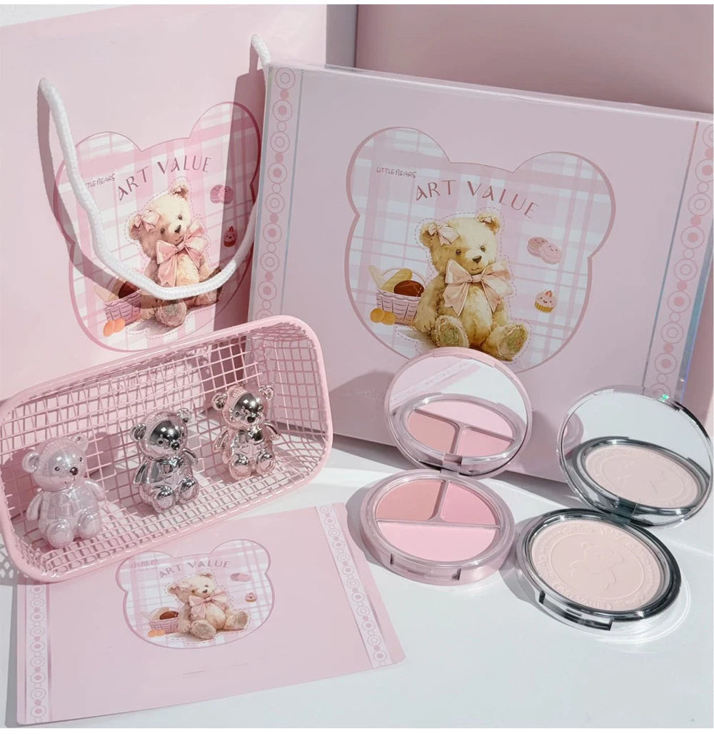 ART VALUE 7PCs Multipurpose Makeup Sets Include 3 Matte Lip Mud,1 Pressed Powder,1 Blush,1 Eyes Palette And Necklace Cosmetics