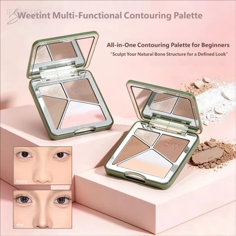 All-in-One Contour Palette Makeup Pearlescent Highlighter&Matte Nose Shadow Shimmer Sculpt&Define Beauty Natural Finish Cosmetic