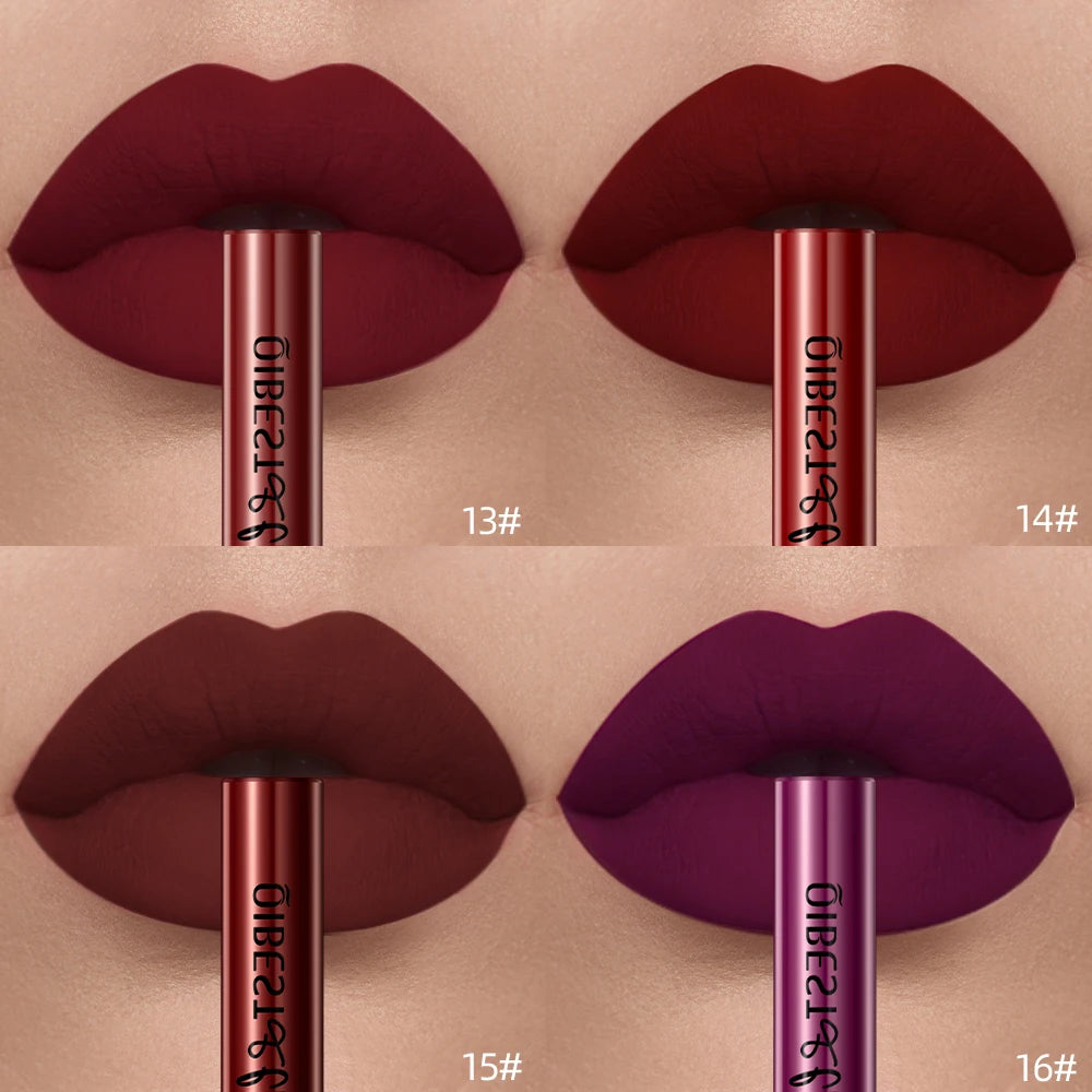QIBEST Liquid Lipstick Waterproof Velvet Nude Matte Sexy Red Lip Gloss Long Lasting Nonstick Lip Stain Makeup 24 Colors Hots