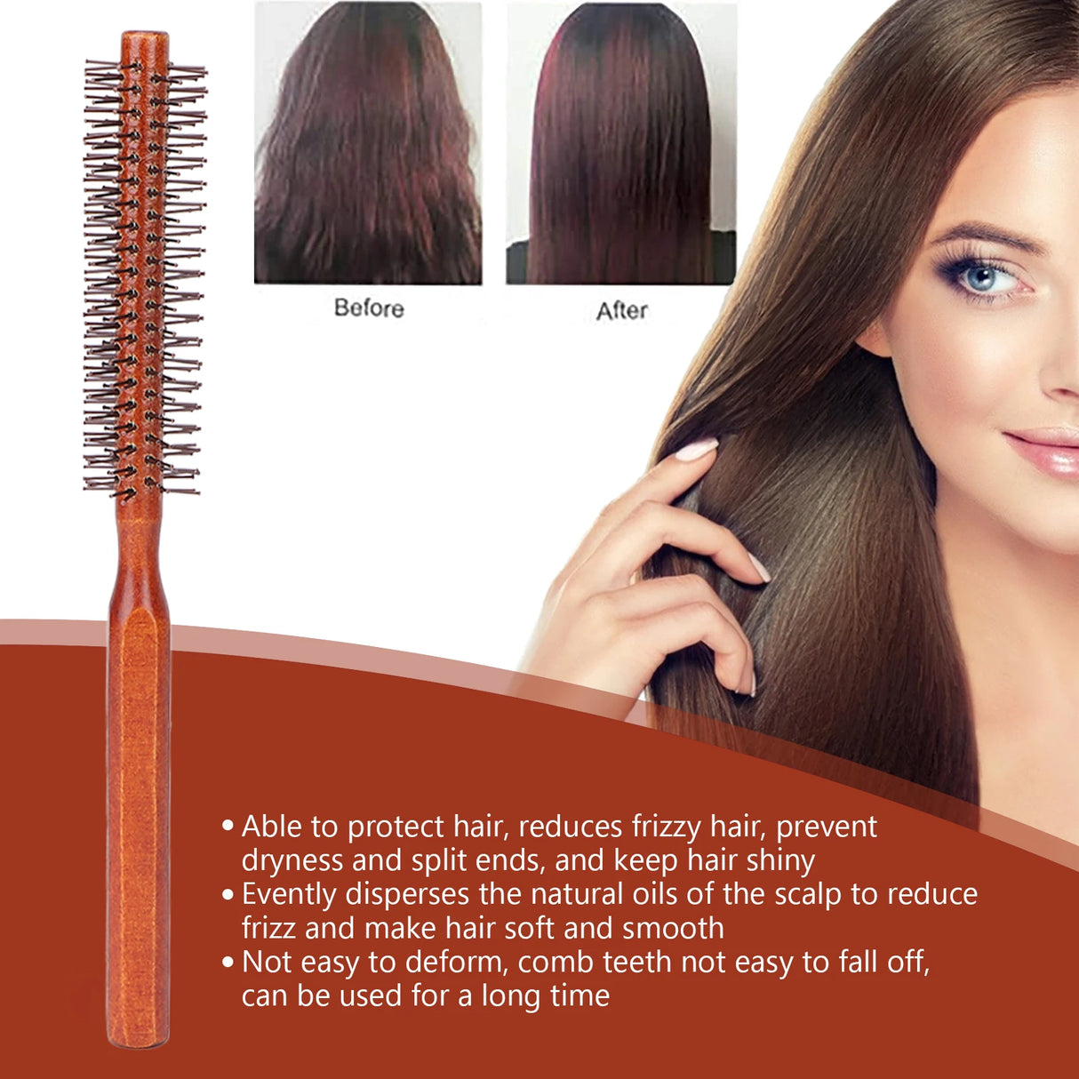 Round Styling Hair Brush Curling Roller Hairbrush Small Wood Brush Unisex for Blow Drying Home Use Curling Brush