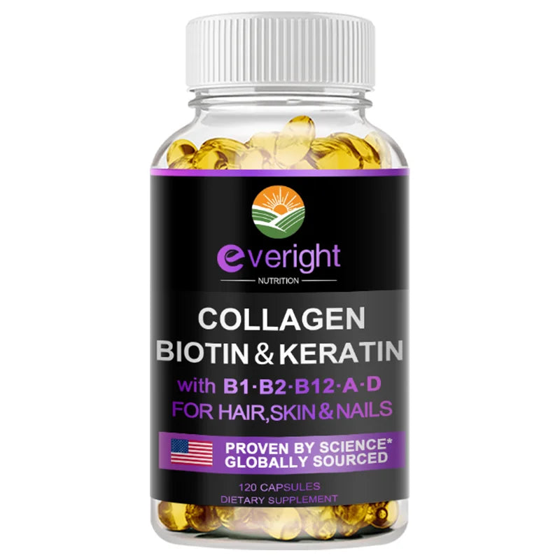 Biotin Hyaluronic Acid, Collagen Keratin –Hair Growth Vitamin – Nails & Skin, B1, B2, B6, B12 Complex Supplement for Men &Women