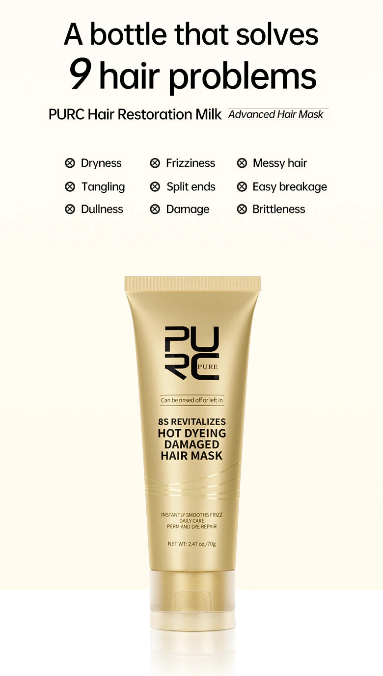 PURC 8 Seconds Magic Hair Mask Keratin Straightening Repair Damaged Frizy Treatment Soft Smoothing Professional Hair Care Cream