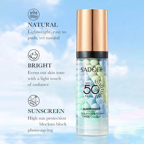 SADOER Avocado Tricolor Primer Isolation Cream SPF 50+ PA+++ 4-In-1 Daily Base Makeup Color Correcting Facial Serum Oil Control