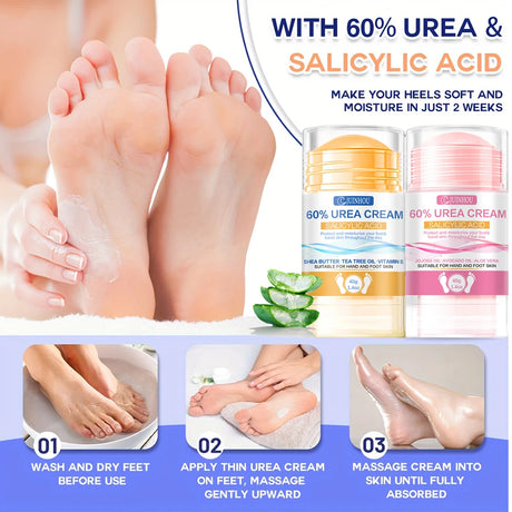 JUINHOU 40g2pcs 60% Urea Portable Foot Cream Stick Salicylic Acid Exfoliating Moisturizer Cracked Heel Repair Dry Skin Foot Care