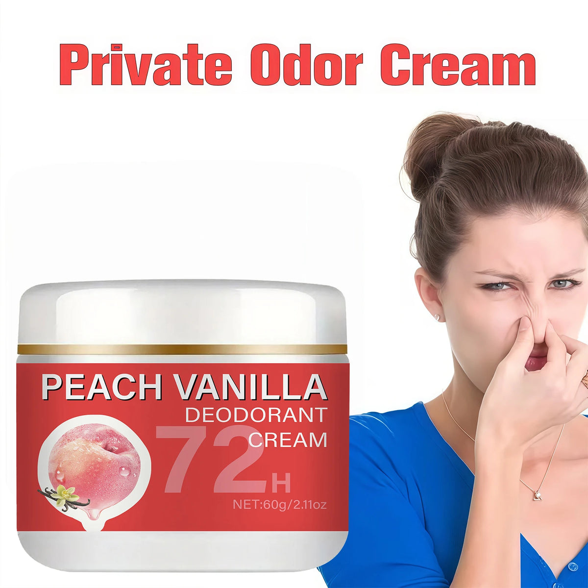 Peach Deodorant Underarm Cream - 72-Hour Long-Lasting Freshness, Floral Fragrance, Long-Lasting Odor Control - Gentle on Skin, Powerful Anti-Sweat