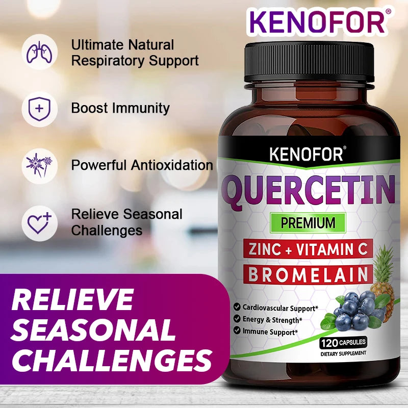 Quercetin Capsules with Bromelain, Vitamin C, Ashwagandha, Antioxidant, Support Immune, Respiratory & Cardiovascular Wellness