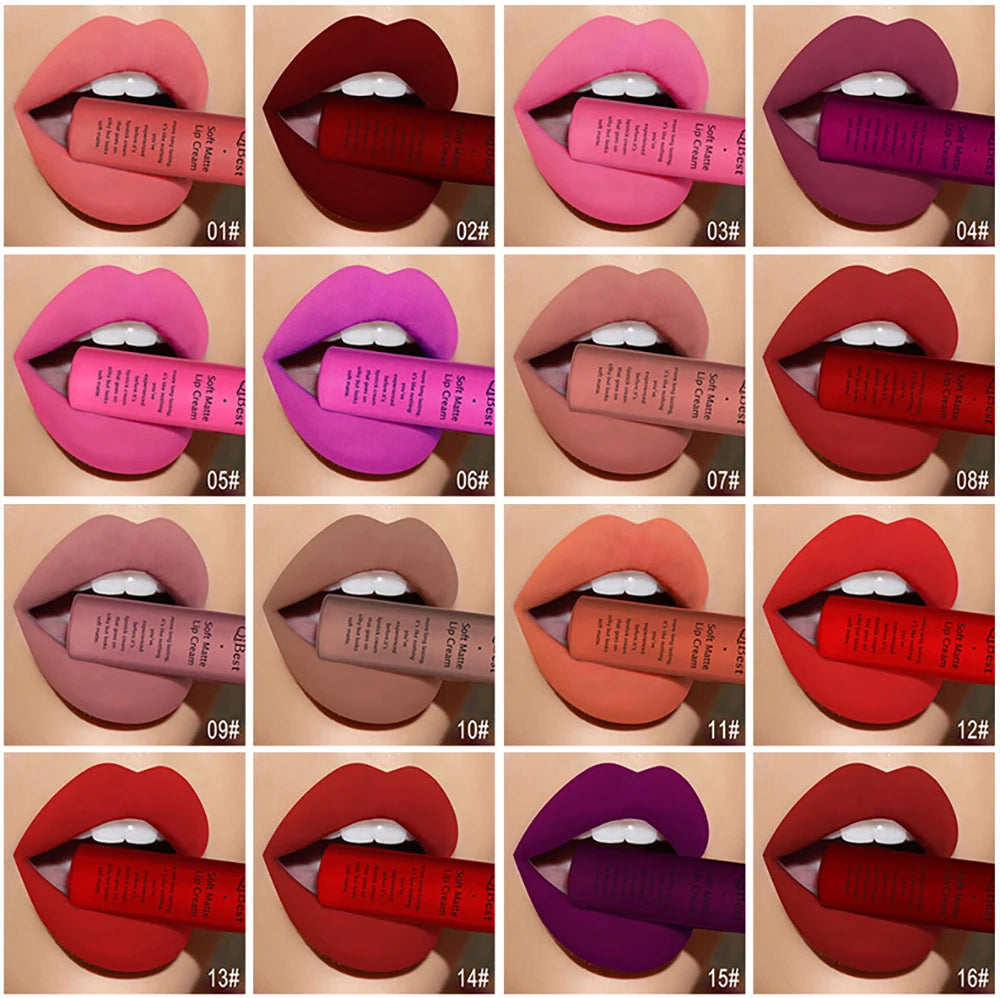 QIBEST Sexy Velvet Matte Lip Gloss Liquid Lipstick Lipgloss Beauty Red Nude Waterproof Long-lasting Lip Stain Makeup For Women