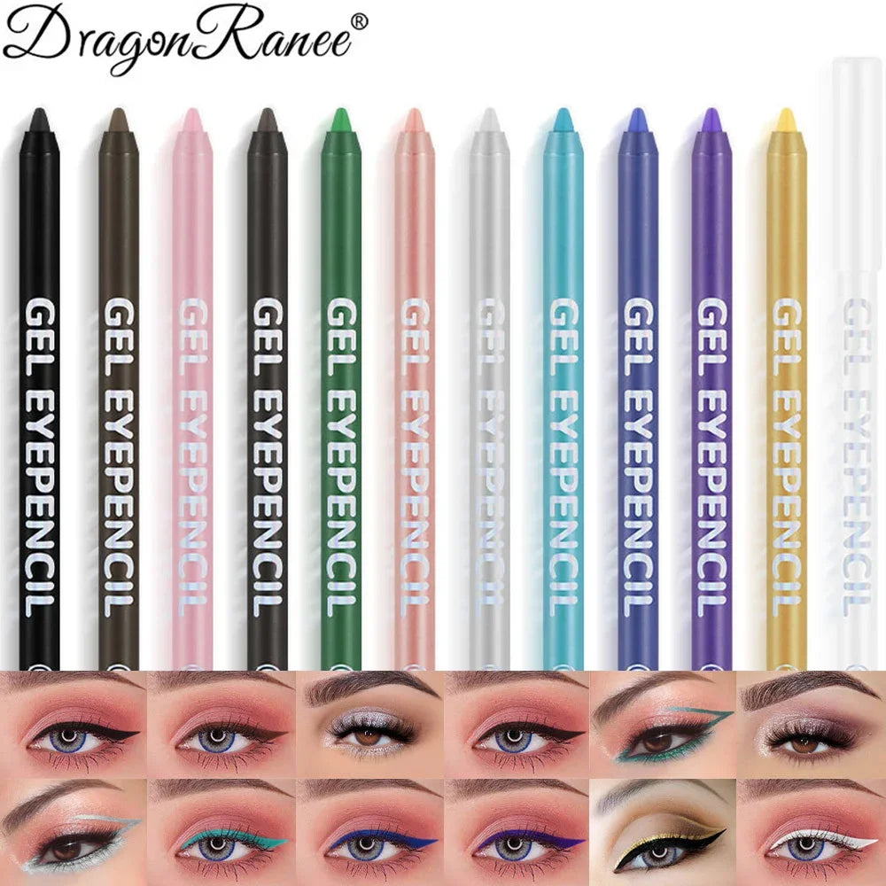 12 Colors Shine Pearlescent Eyeliner Pencil Waterproof Lasting Matte White Black Brown Smooth and Easy To Color Eyeliner Gel Pen