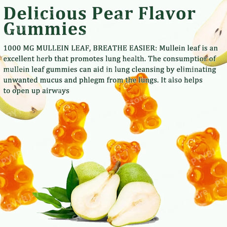 Mullein Gummies Supports Respiratory Health Pear Flavor Lung Health Sinus Relief 60 Grains Dietary Supplement